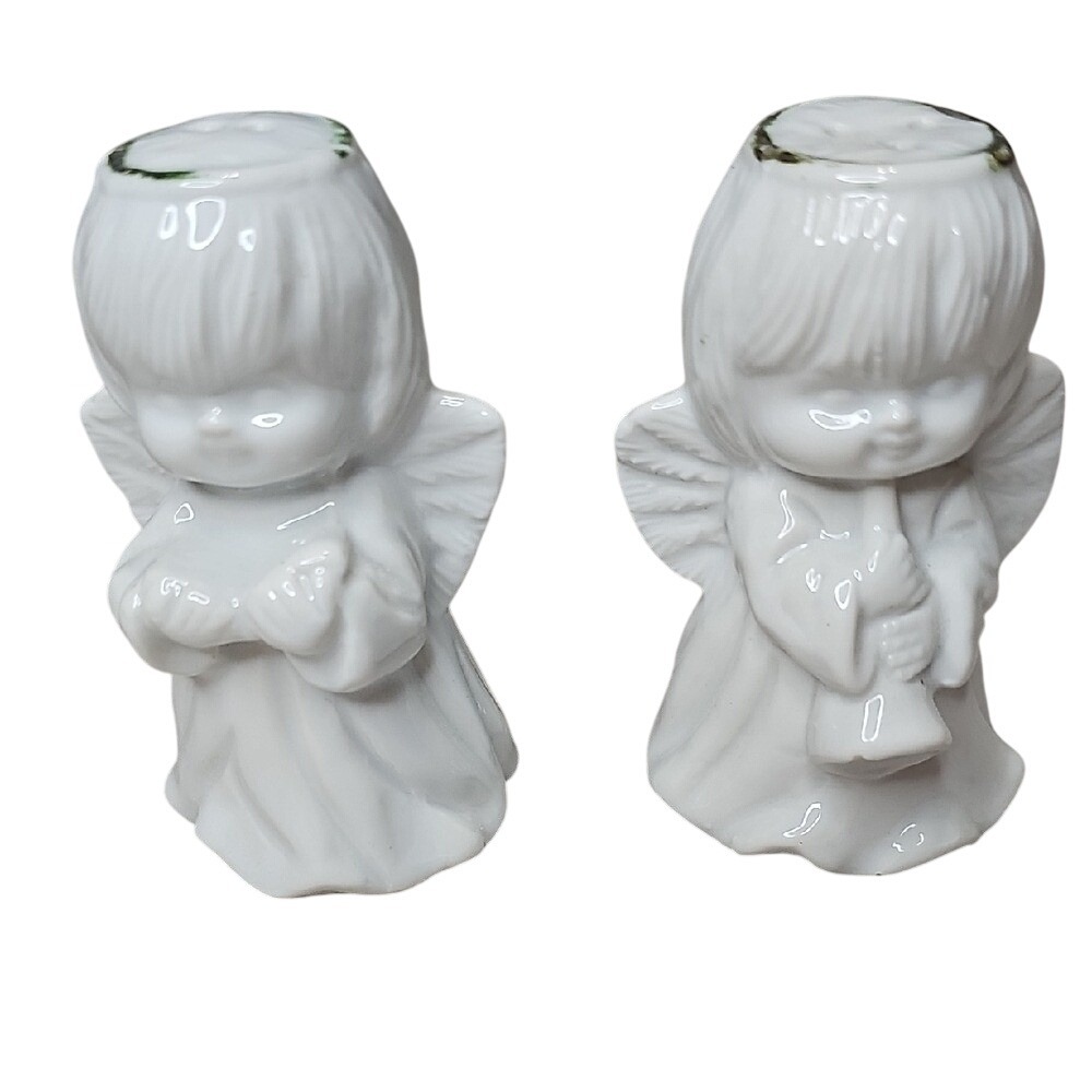 Vntg. Holiday Halo Angels Salt & Pepper‎ Shakers, White Porcelain, Pre-Owned